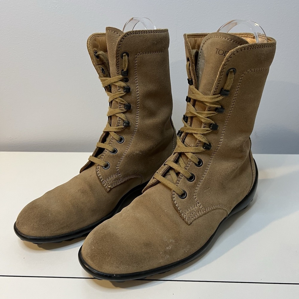 TODs Combat Boots Mid Calf Beige Suede Womens Shoe Size US 7 EU 37
